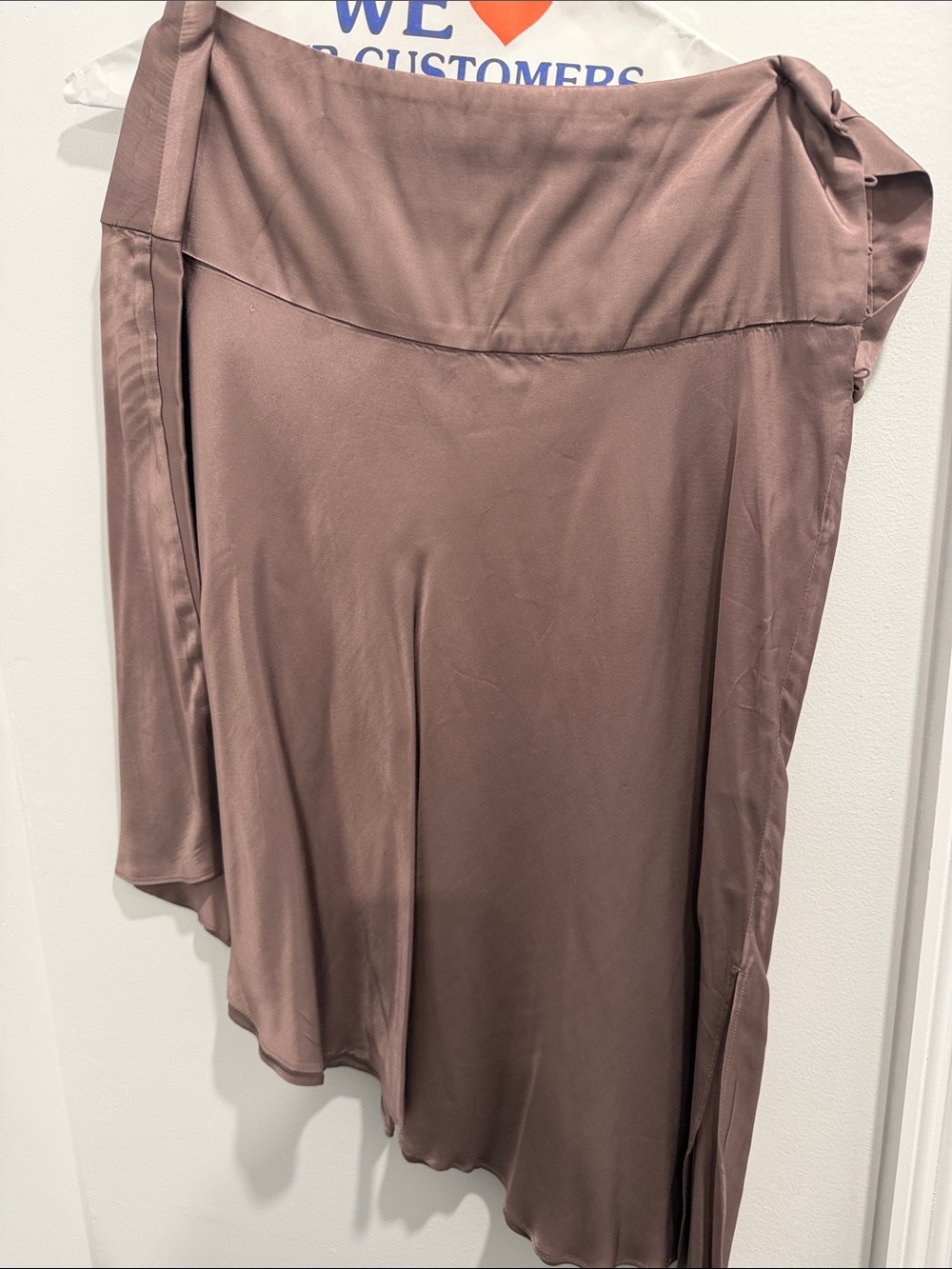 Anthropologie Asymmetrical Satin Skirt in Dusty Mauve